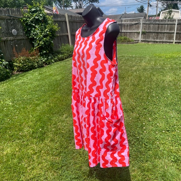 Nooworks Big Pocket dress size 2X red pink squiggle artsy cotton made in CA - Picture 5 of 10
